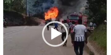 Another Fuel Tanker overturns, catches Fire in Kabale -VIDEO